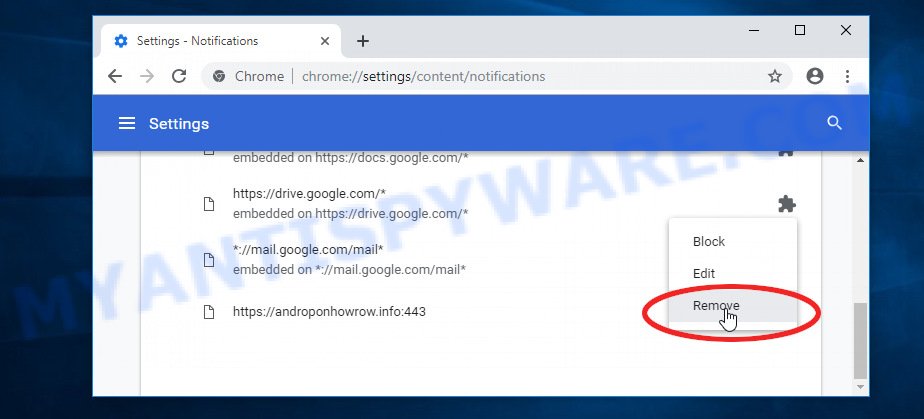 Google Chrome Hespited.co.in notifications removal