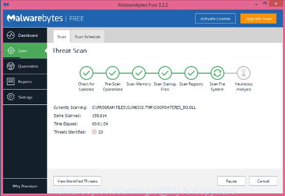 MalwareBytes Anti Malware for MS Windows scan for adware that causes multiple undesired pop ups