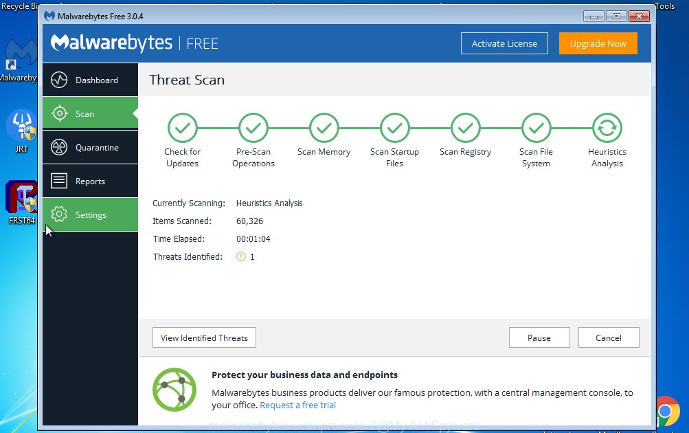 MalwareBytes for Microsoft Windows detect adware related to the Equirerecial.info pop-ups