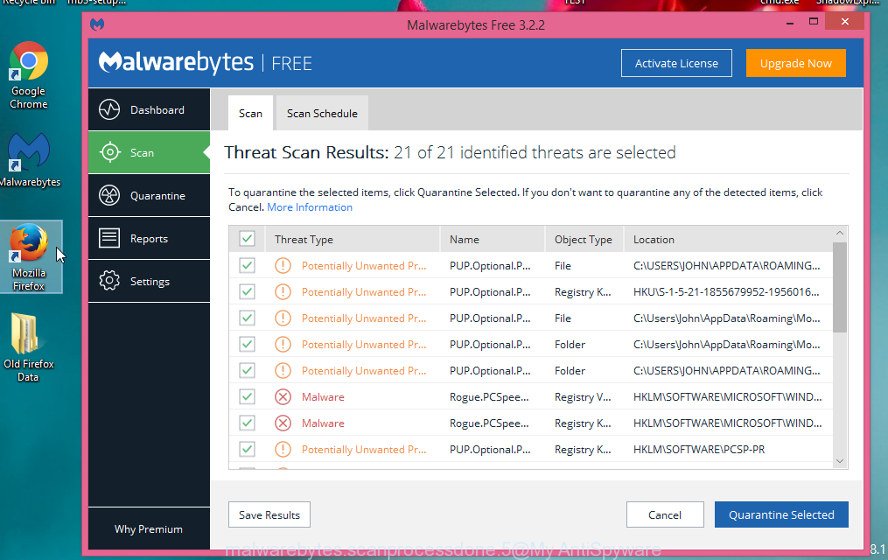 MalwareBytes AntiMalware (MBAM) for Microsoft Windows, scan for hijacker is complete