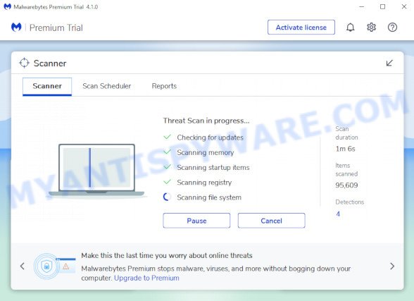 MalwareBytes Free for Windows scan for adware responsible for Tableshop.xyz popup advertisements